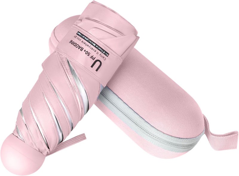 BAODINI Travel Essentials Mini Umbrella for Purse With Case Small Compact UV Sun Protection Lightweight Tiny Pocket Manual Open Close Umbrella for Women Kids and Men Fits Purse Backpack - Image 1